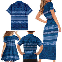 Fiji Marau na Kerisimasi Family Matching Short Sleeve Bodycon Dress and Hawaiian Shirt Blue Tapa Masi Inspired Christmas - Polynesian Pride