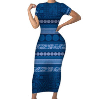 Fiji Marau na Kerisimasi Family Matching Short Sleeve Bodycon Dress and Hawaiian Shirt Blue Tapa Masi Inspired Christmas - Polynesian Pride