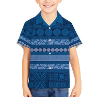 Fiji Marau na Kerisimasi Family Matching Short Sleeve Bodycon Dress and Hawaiian Shirt Blue Tapa Masi Inspired Christmas - Polynesian Pride