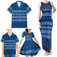 Fiji Marau na Kerisimasi Family Matching Tank Maxi Dress and Hawaiian Shirt Blue Tapa Masi Inspired Christmas - Polynesian Pride