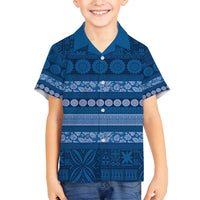 Fiji Marau na Kerisimasi Family Matching Tank Maxi Dress and Hawaiian Shirt Blue Tapa Masi Inspired Christmas - Polynesian Pride
