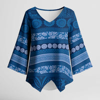 Fiji Marau na Kerisimasi Kimono Sleeve Blouse Blue Tapa Masi Inspired Christmas - Polynesian Pride