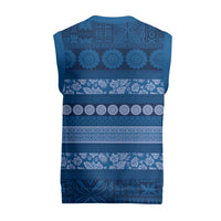 Fiji Marau na Kerisimasi Christmas Knitted V-Neck Vest Blue Tapa Masi Inspired Christmas - Polynesian Pride