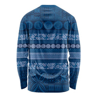 Fiji Marau na Kerisimasi Long Sleeve Shirt Blue Tapa Masi Inspired Christmas - Polynesian Pride