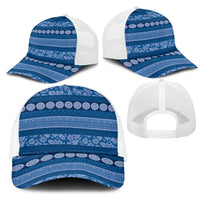 Fiji Marau na Kerisimasi Mesh Trucker Cap Blue Tapa Masi Inspired Christmas - Polynesian Pride
