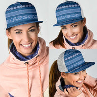 Fiji Marau na Kerisimasi Mesh Trucker Cap Blue Tapa Masi Inspired Christmas - Polynesian Pride