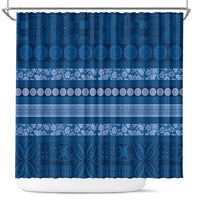 Fiji Marau na Kerisimasi Shower Curtain Blue Tapa Masi Inspired Christmas - Polynesian Pride