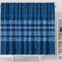Fiji Marau na Kerisimasi Shower Curtain Blue Tapa Masi Inspired Christmas - Polynesian Pride