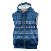 Fiji Marau na Kerisimasi Sleeveless Zip Hoodie Blue Tapa Masi Inspired Christmas - Polynesian Pride