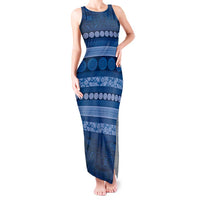 Fiji Marau na Kerisimasi Tank Maxi Dress Blue Tapa Masi Inspired Christmas - Polynesian Pride