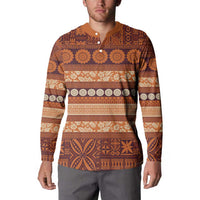 Fiji Marau na Kerisimasi Button Sweatshirt Gold Tapa Masi Inspired Christmas - Polynesian Pride