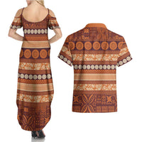 Fiji Marau na Kerisimasi Couples Matching Summer Maxi Dress and Hawaiian Shirt Gold Tapa Masi Inspired Christmas - Polynesian Pride