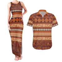 Fiji Marau na Kerisimasi Couples Matching Tank Maxi Dress and Hawaiian Shirt Gold Tapa Masi Inspired Christmas - Polynesian Pride