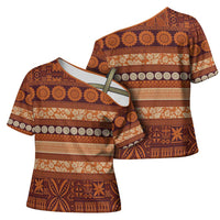Fiji Marau na Kerisimasi Cross Shoulder Shirt Gold Tapa Masi Inspired Christmas LT9 - Polynesian Pride
