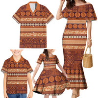 Fiji Marau na Kerisimasi Family Matching Mermaid Dress and Hawaiian Shirt Gold Tapa Masi Inspired Christmas - Polynesian Pride