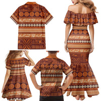 Fiji Marau na Kerisimasi Family Matching Mermaid Dress and Hawaiian Shirt Gold Tapa Masi Inspired Christmas - Polynesian Pride