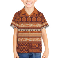 Fiji Marau na Kerisimasi Family Matching Off The Shoulder Long Sleeve Dress and Hawaiian Shirt Gold Tapa Masi Inspired Christmas - Polynesian Pride