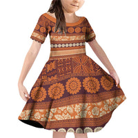Fiji Marau na Kerisimasi Family Matching Off Shoulder Short Dress and Hawaiian Shirt Gold Tapa Masi Inspired Christmas - Polynesian Pride