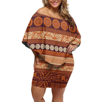 Fiji Marau na Kerisimasi Family Matching Off Shoulder Short Dress and Hawaiian Shirt Gold Tapa Masi Inspired Christmas - Polynesian Pride