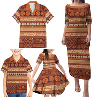 Fiji Marau na Kerisimasi Family Matching Puletasi and Hawaiian Shirt Gold Tapa Masi Inspired Christmas - Polynesian Pride