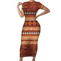Fiji Marau na Kerisimasi Family Matching Short Sleeve Bodycon Dress and Hawaiian Shirt Gold Tapa Masi Inspired Christmas - Polynesian Pride