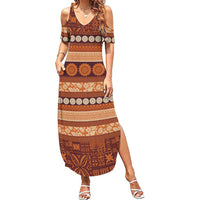 Fiji Marau na Kerisimasi Family Matching Summer Maxi Dress and Hawaiian Shirt Gold Tapa Masi Inspired Christmas - Polynesian Pride