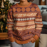 Fiji Marau na Kerisimasi Kid Ugly Christmas Sweater Gold Tapa Masi Inspired Christmas - Polynesian Pride