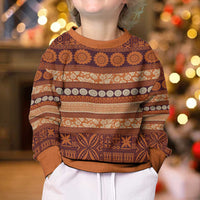 Fiji Marau na Kerisimasi Kid Ugly Christmas Sweater Gold Tapa Masi Inspired Christmas - Polynesian Pride