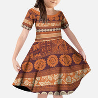 Fiji Marau na Kerisimasi Kid Short Sleeve Dress Gold Tapa Masi Inspired Christmas - Polynesian Pride