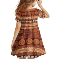 Fiji Marau na Kerisimasi Kid Short Sleeve Dress Gold Tapa Masi Inspired Christmas - Polynesian Pride