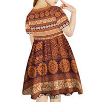 Fiji Marau na Kerisimasi Kid Short Sleeve Dress Gold Tapa Masi Inspired Christmas - Polynesian Pride