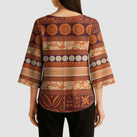 Fiji Marau na Kerisimasi Kimono Sleeve Blouse Gold Tapa Masi Inspired Christmas - Polynesian Pride