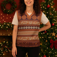 Fiji Marau na Kerisimasi Christmas Knitted V-Neck Vest Gold Tapa Masi Inspired Christmas - Polynesian Pride