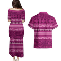 Fiji Marau na Kerisimasi Couples Matching Puletasi and Hawaiian Shirt Pink Tapa Masi Inspired Christmas - Polynesian Pride