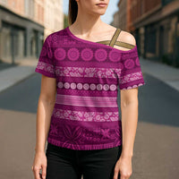 Fiji Marau na Kerisimasi Cross Shoulder Shirt Pink Tapa Masi Inspired Christmas - Polynesian Pride