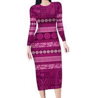 Fiji Marau na Kerisimasi Family Matching Long Sleeve Bodycon Dress and Hawaiian Shirt Pink Tapa Masi Inspired Christmas - Polynesian Pride