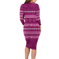 Fiji Marau na Kerisimasi Family Matching Long Sleeve Bodycon Dress and Hawaiian Shirt Pink Tapa Masi Inspired Christmas - Polynesian Pride