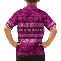 Fiji Marau na Kerisimasi Family Matching Off The Shoulder Long Sleeve Dress and Hawaiian Shirt Pink Tapa Masi Inspired Christmas - Polynesian Pride
