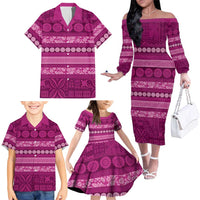 Fiji Marau na Kerisimasi Family Matching Off The Shoulder Long Sleeve Dress and Hawaiian Shirt Pink Tapa Masi Inspired Christmas - Polynesian Pride