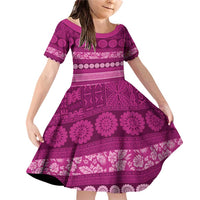 Fiji Marau na Kerisimasi Family Matching Off Shoulder Short Dress and Hawaiian Shirt Pink Tapa Masi Inspired Christmas - Polynesian Pride