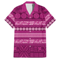 Fiji Marau na Kerisimasi Family Matching Off Shoulder Short Dress and Hawaiian Shirt Pink Tapa Masi Inspired Christmas - Polynesian Pride