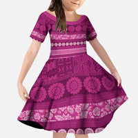 Fiji Marau na Kerisimasi Family Matching Short Sleeve Bodycon Dress and Hawaiian Shirt Pink Tapa Masi Inspired Christmas - Polynesian Pride