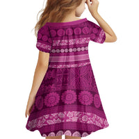 Fiji Marau na Kerisimasi Family Matching Short Sleeve Bodycon Dress and Hawaiian Shirt Pink Tapa Masi Inspired Christmas - Polynesian Pride