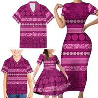 Fiji Marau na Kerisimasi Family Matching Short Sleeve Bodycon Dress and Hawaiian Shirt Pink Tapa Masi Inspired Christmas - Polynesian Pride