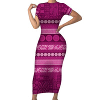 Fiji Marau na Kerisimasi Family Matching Short Sleeve Bodycon Dress and Hawaiian Shirt Pink Tapa Masi Inspired Christmas - Polynesian Pride