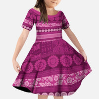 Fiji Marau na Kerisimasi Family Matching Summer Maxi Dress and Hawaiian Shirt Pink Tapa Masi Inspired Christmas - Polynesian Pride