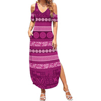 Fiji Marau na Kerisimasi Family Matching Summer Maxi Dress and Hawaiian Shirt Pink Tapa Masi Inspired Christmas - Polynesian Pride