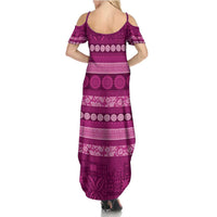 Fiji Marau na Kerisimasi Family Matching Summer Maxi Dress and Hawaiian Shirt Pink Tapa Masi Inspired Christmas - Polynesian Pride