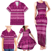 Fiji Marau na Kerisimasi Family Matching Tank Maxi Dress and Hawaiian Shirt Pink Tapa Masi Inspired Christmas - Polynesian Pride