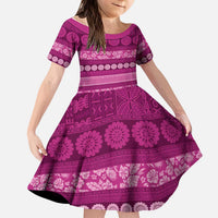 Fiji Marau na Kerisimasi Kid Short Sleeve Dress Pink Tapa Masi Inspired Christmas LT9 KID Pink - Polynesian Pride